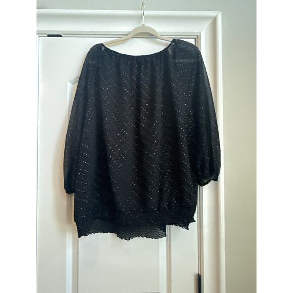 Elle Black Sheer with lining Blouse with Gold Dots and Sheer Bishop Sleeves - Picture 6 of 7